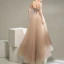 Edles Champagner Tanzen Ballkleider 2020 A Linie Kurze Ärmel Off Shoulder Perlenstickerei Glanz Tülle Sweep / Pinsel Zug Rüschen Rückenfreies Festliche Kleider