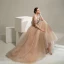 Edles Champagner Tanzen Ballkleider 2020 A Linie Kurze Ärmel Off Shoulder Perlenstickerei Glanz Tülle Sweep / Pinsel Zug Rüschen Rückenfreies Festliche Kleider