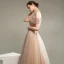 Edles Champagner Tanzen Ballkleider 2020 A Linie Kurze Ärmel Off Shoulder Perlenstickerei Glanz Tülle Sweep / Pinsel Zug Rüschen Rückenfreies Festliche Kleider