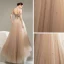 Edles Champagner Tanzen Ballkleider 2020 A Linie Kurze Ärmel Off Shoulder Perlenstickerei Glanz Tülle Sweep / Pinsel Zug Rüschen Rückenfreies Festliche Kleider