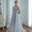 High-end Grey See-through Prom Dresses 2020 A-Line / Princess High Neck Puffy Long Sleeve Beading Glitter Tulle Sweep Train Ruffle Backless Formal Dresses