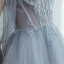 High-end Grey See-through Prom Dresses 2020 A-Line / Princess High Neck Puffy Long Sleeve Beading Glitter Tulle Sweep Train Ruffle Backless Formal Dresses