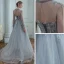 High-end Grey See-through Prom Dresses 2020 A-Line / Princess High Neck Puffy Long Sleeve Beading Glitter Tulle Sweep Train Ruffle Backless Formal Dresses