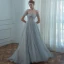 Chic Gris Robe De Bal 2020 Princesse De l'épaule Manches Courtes Perlage Glitter Tulle Train De Balayage Volants Dos Nu Robe De Ceremonie