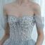 Chic Gris Robe De Bal 2020 Princesse De l'épaule Manches Courtes Perlage Glitter Tulle Train De Balayage Volants Dos Nu Robe De Ceremonie