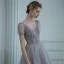 Haut de Gamme Gris Dansant Robe De Bal 2020 Princesse Transparentes Col v profond Manches Courtes Perlage Glitter Tulle Longue Volants Dos Nu Robe De Ceremonie