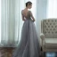 Haut de Gamme Gris Dansant Robe De Bal 2020 Princesse Transparentes Col v profond Manches Courtes Perlage Glitter Tulle Longue Volants Dos Nu Robe De Ceremonie