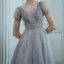 Haut de Gamme Gris Dansant Robe De Bal 2020 Princesse Transparentes Col v profond Manches Courtes Perlage Glitter Tulle Longue Volants Dos Nu Robe De Ceremonie