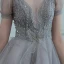 Haut de Gamme Gris Dansant Robe De Bal 2020 Princesse Transparentes Col v profond Manches Courtes Perlage Glitter Tulle Longue Volants Dos Nu Robe De Ceremonie