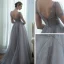 Haut de Gamme Gris Dansant Robe De Bal 2020 Princesse Transparentes Col v profond Manches Courtes Perlage Glitter Tulle Longue Volants Dos Nu Robe De Ceremonie