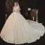Vintage / Retro Champagne See-through Bridal Wedding Dresses 2020 Ball Gown High Neck Sleeveless Backless Appliques Lace Beading Glitter Tulle Cathedral Train Ruffle