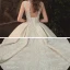 Vintage / Retro Champagne See-through Bridal Wedding Dresses 2020 Ball Gown High Neck Sleeveless Backless Appliques Lace Beading Glitter Tulle Cathedral Train Ruffle