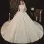 Vintage / Retro Champagne See-through Bridal Wedding Dresses 2020 Ball Gown High Neck Sleeveless Backless Appliques Lace Beading Glitter Tulle Cathedral Train Ruffle