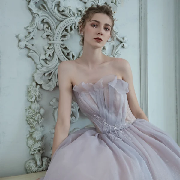 Elegant Lavendel Dancing Ballkjoler 2020 Prinsesse Kjæreste Uten Ermer Beading Glitter Tyll Lange Buste Ryggløse Formelle Kjoler