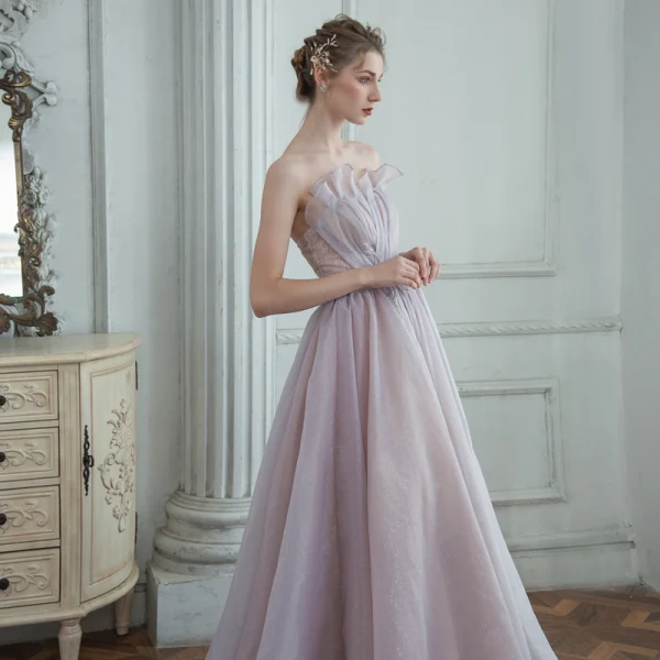 Elegant Lavendel Dancing Ballkjoler 2020 Prinsesse Kjæreste Uten Ermer Beading Glitter Tyll Lange Buste Ryggløse Formelle Kjoler