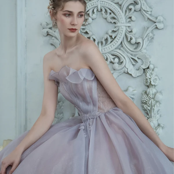 Elegant Lavendel Dancing Ballkjoler 2020 Prinsesse Kjæreste Uten Ermer Beading Glitter Tyll Lange Buste Ryggløse Formelle Kjoler