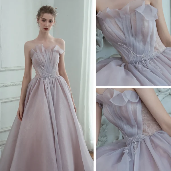 Elegant Lavendel Dancing Ballkjoler 2020 Prinsesse Kjæreste Uten Ermer Beading Glitter Tyll Lange Buste Ryggløse Formelle Kjoler