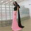 Deux tons Noire Rose Bonbon Robe De Soirée 2020 Trompette / Sirène Une épaule Noeud Sans Manches Train De Balayage Dos Nu Robe De Ceremonie