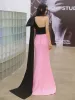 Dwa kolory Czarne Cukierki Różowy Sukienki Wieczorowe 2020 Syrena / Rozkloszowane Jedno Ramię Kokarda Bez Rękawów Trenem Sweep Bez Pleców Sukienki Wizytowe