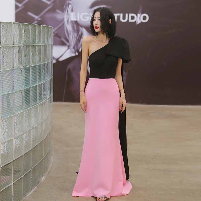 green emerald velvet dress Ashley Lauren 11265 Formal Dress Black/ Hot Pink 2 / Black/ Hot Pink main image 0