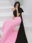 Deux tons Noire Rose Bonbon Robe De Soirée 2020 Trompette / Sirène Une épaule Noeud Sans Manches Train De Balayage Dos Nu Robe De Ceremonie