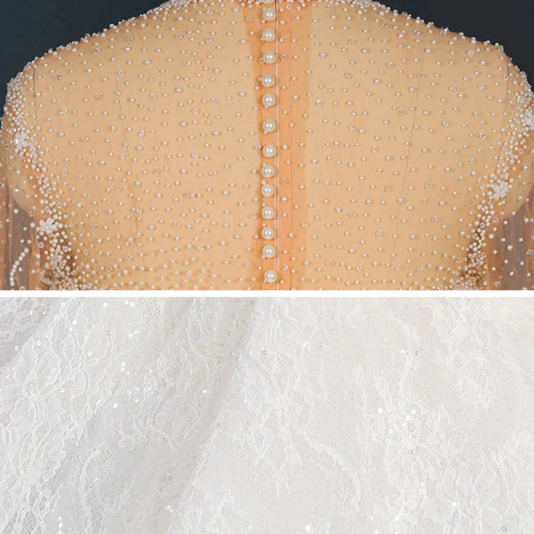 Luxury / Gorgeous Ivory See-through Bridal Wedding Dresses 2020 Ball Gown High Neck Long Sleeve Handmade  Beading Pearl Sequins Cathedral Train Ruffle