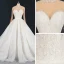 Luxury / Gorgeous Ivory See-through Bridal Wedding Dresses 2020 Ball Gown High Neck Long Sleeve Handmade  Beading Pearl Sequins Cathedral Train Ruffle