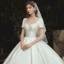 Simple Satin La Mariée Robe De Mariée 2020 Robe Boule Encolure Carrée Manches Courtes Dos Nu Perlage Chapel Train Volants Ivoire