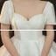 Simple Satin La Mariée Robe De Mariée 2020 Robe Boule Encolure Carrée Manches Courtes Dos Nu Perlage Chapel Train Volants Ivoire