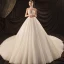 Luxe Ivoire Transparentes La Mariée Robe De Mariée 2020 Robe Boule Col Haut Manches Courtes Dos Nu Glitter Tulle Perlage Perle Cathedral Train Volants