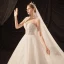 Luxe Ivoire Transparentes La Mariée Robe De Mariée 2020 Robe Boule Col Haut Manches Courtes Dos Nu Glitter Tulle Perlage Perle Cathedral Train Volants
