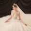 Luxe Ivoire Transparentes La Mariée Robe De Mariée 2020 Robe Boule Col Haut Manches Courtes Dos Nu Glitter Tulle Perlage Perle Cathedral Train Volants