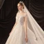 Luxury / Gorgeous Ivory See-through Bridal Wedding Dresses 2020 Ball Gown Scoop Neck 3/4 Sleeve Backless Glitter Tulle Appliques Lace Beading Cathedral Train Ruffle