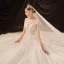 Luxury / Gorgeous Ivory See-through Bridal Wedding Dresses 2020 Ball Gown Scoop Neck 3/4 Sleeve Backless Glitter Tulle Appliques Lace Beading Cathedral Train Ruffle