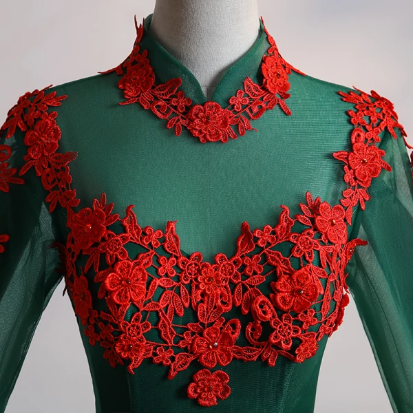 Vintage / Retro Dark Green Satin Dancing Prom Dresses 2020 Ball Gown See-through High Neck Long Sleeve Appliques Lace Beading Rhinestone Floor-Length / Long Ruffle Backless Formal Dresses