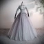 Illusion Grey Dancing Prom Dresses 2020 Ball Gown See-through High Neck 1/2 Sleeves Appliques Lace Flower Beading Pearl Rhinestone Metal Sash Floor-Length / Long Ruffle Backless Formal Dresses