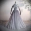 Illusion Grey Dancing Prom Dresses 2020 Ball Gown See-through High Neck 1/2 Sleeves Appliques Lace Flower Beading Pearl Rhinestone Metal Sash Floor-Length / Long Ruffle Backless Formal Dresses