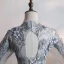 Illusion Grey Dancing Prom Dresses 2020 Ball Gown See-through High Neck 1/2 Sleeves Appliques Lace Flower Beading Pearl Rhinestone Metal Sash Floor-Length / Long Ruffle Backless Formal Dresses