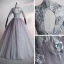 Illusion Grey Dancing Prom Dresses 2020 Ball Gown See-through High Neck 1/2 Sleeves Appliques Lace Flower Beading Pearl Rhinestone Metal Sash Floor-Length / Long Ruffle Backless Formal Dresses