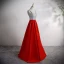 Zwei Töne Silber Rot Satin Ballkleider 2020 A Linie Schultern Ärmellos Pailletten Gespaltete Front Lange Rüschen Rückenfreies Festliche Kleider