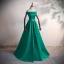 Schlicht Dunkelgrün Satin Tanzen Ballkleider 2020 A Linie Off Shoulder Kurze Ärmel Metall Stoffgürtel Gespaltete Front Lange Rückenfreies Festliche Kleider
