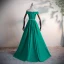 Schlicht Dunkelgrün Satin Tanzen Ballkleider 2020 A Linie Off Shoulder Kurze Ärmel Metall Stoffgürtel Gespaltete Front Lange Rückenfreies Festliche Kleider