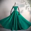 Schlicht Dunkelgrün Satin Tanzen Ballkleider 2020 A Linie Off Shoulder Kurze Ärmel Metall Stoffgürtel Gespaltete Front Lange Rückenfreies Festliche Kleider