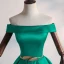 Schlicht Dunkelgrün Satin Tanzen Ballkleider 2020 A Linie Off Shoulder Kurze Ärmel Metall Stoffgürtel Gespaltete Front Lange Rückenfreies Festliche Kleider