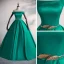 Schlicht Dunkelgrün Satin Tanzen Ballkleider 2020 A Linie Off Shoulder Kurze Ärmel Metall Stoffgürtel Gespaltete Front Lange Rückenfreies Festliche Kleider