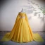 High End Gold Chiffon Ballkleider 2020 Ballkleid Stehkragen Lange Ärmel Perlenstickerei Pailletten Strass Lange Rüschen Rückenfreies Festliche Kleider