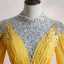 High End Gold Chiffon Ballkleider 2020 Ballkleid Stehkragen Lange Ärmel Perlenstickerei Pailletten Strass Lange Rüschen Rückenfreies Festliche Kleider