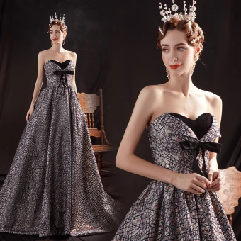 Mode Bleu Marine Dansant Robe De Bal 2020 Robe Boule Amoureux Sans Manches Noeud Appliques En Dentelle Paillettes Train De Balayage Volants Dos Nu Robe De Ceremonie