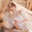 Vintage / Originale Ivoire Satin Transparentes La Mariée Robe De Mariée 2020 Robe Boule Col Haut Gonflée Manches Courtes Dos Nu Noeud Perlage Perle Cathedral Train Volants