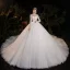 Vintage Weiß Durchsichtige Hochzeits Brautkleider / Hochzeitskleider 2020 Ballkleid Stehkragen Lange Ärmel Rückenfreies Perlenstickerei Perle Kathedrale Schleppe Rüschen